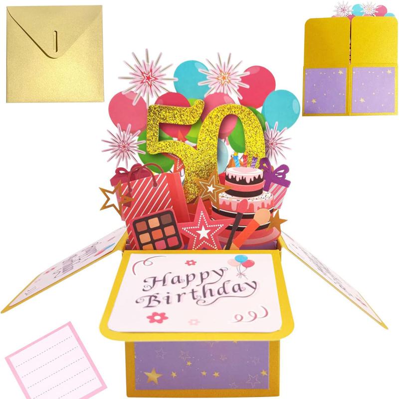 Pop Up 3D Happy Birthday Greeting Card for 40th-80th Birthdays