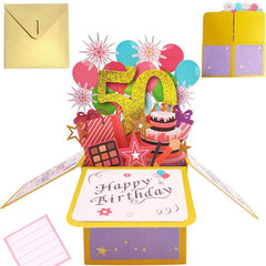 Pop Up 3D Happy Birthday Greeting Card for 40th-80th Birthdays