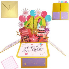 Pop Up 3D Happy Birthday Greeting Card for 40th-80th Birthdays
