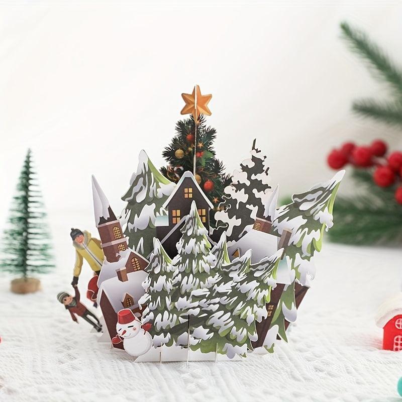 3D Christmas Greeting Card Paper Carving Blessing Message Ornament