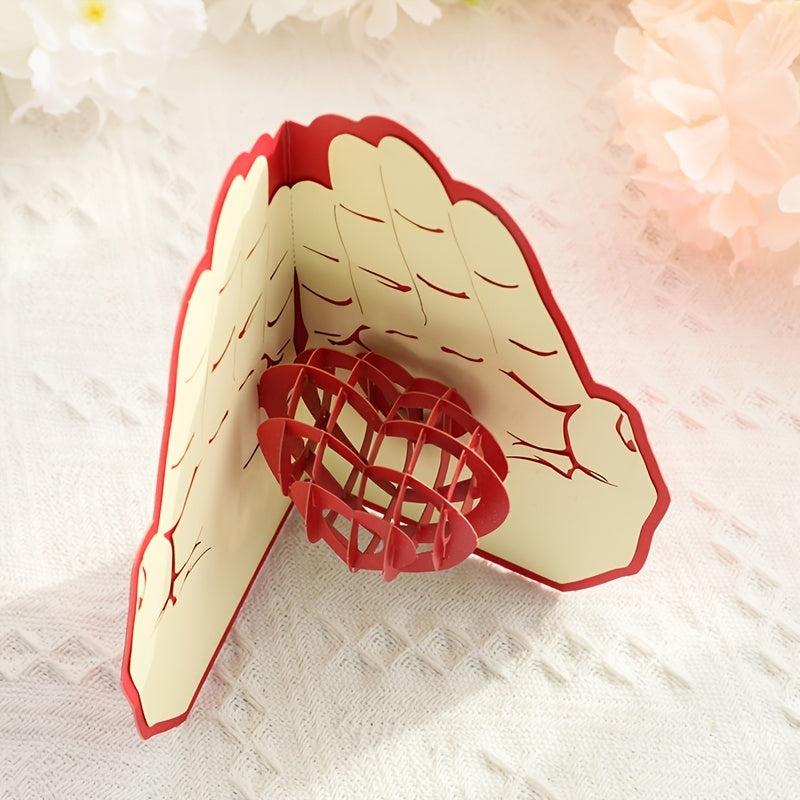 3D Love Hand Heart Paper Carving Greeting Card for Birthdays and Thank You