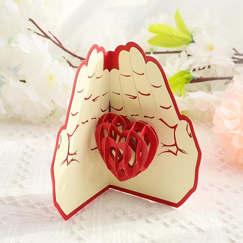 3D Love Hand Heart Paper Carving Greeting Card for Birthdays and Thank You