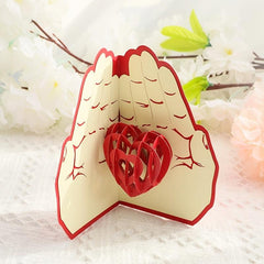 3D Love Hand Heart Paper Carving Greeting Card for Birthdays and Thank You
