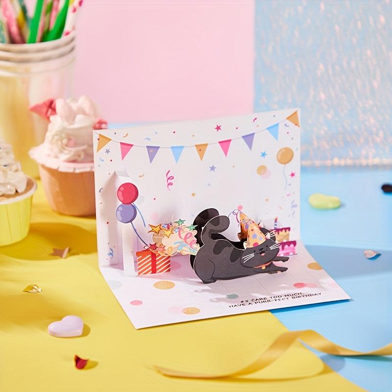 Rainbow Fart Cat Funny Cat Happy Birthday Pop Up Card Greeting Card
