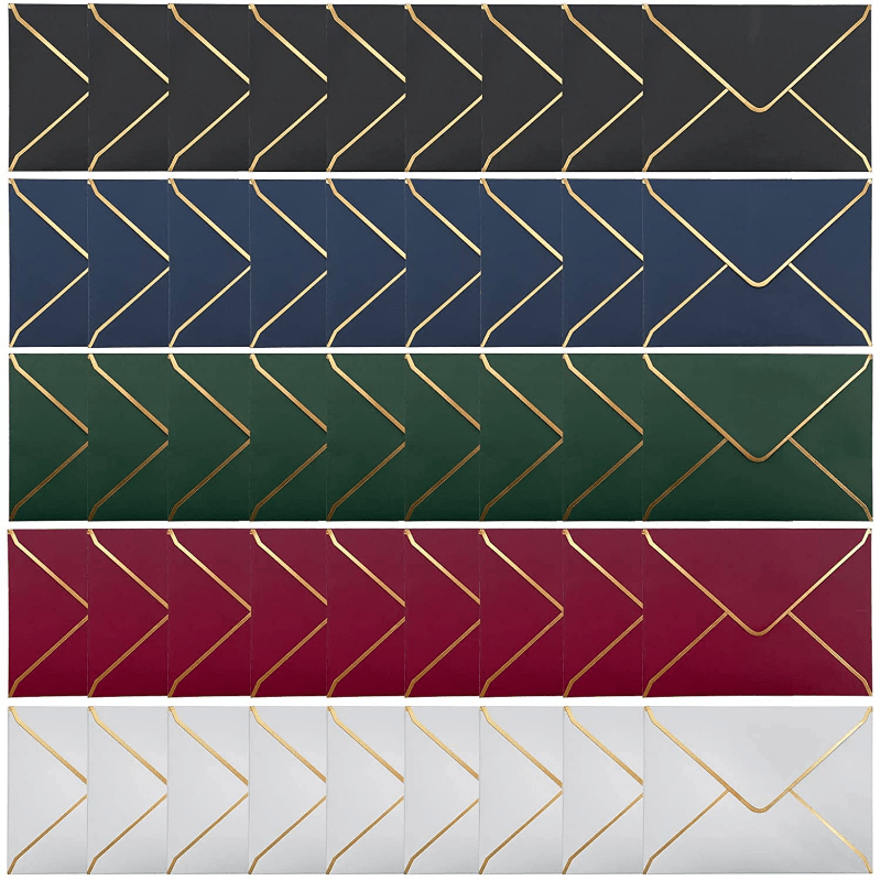 50pcs Pack Invitation Envelopes, 5 Colors A7 Size V-flap Envelopes