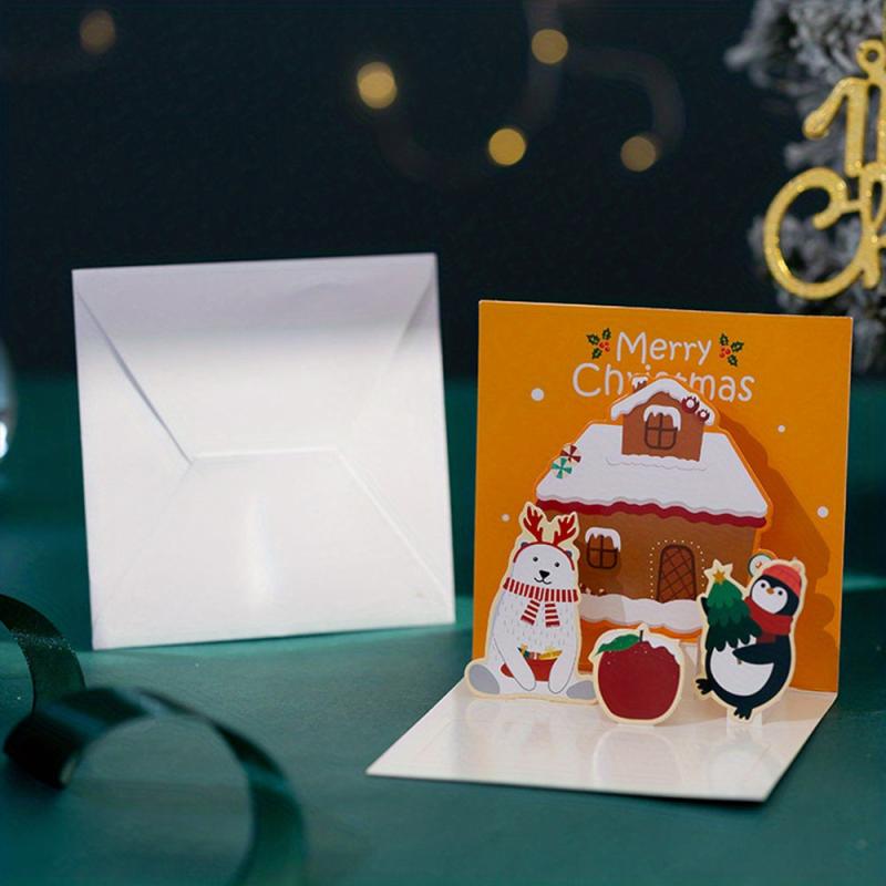3D Folding Merry Christmas Cards Xmas Decoration Party Invitation