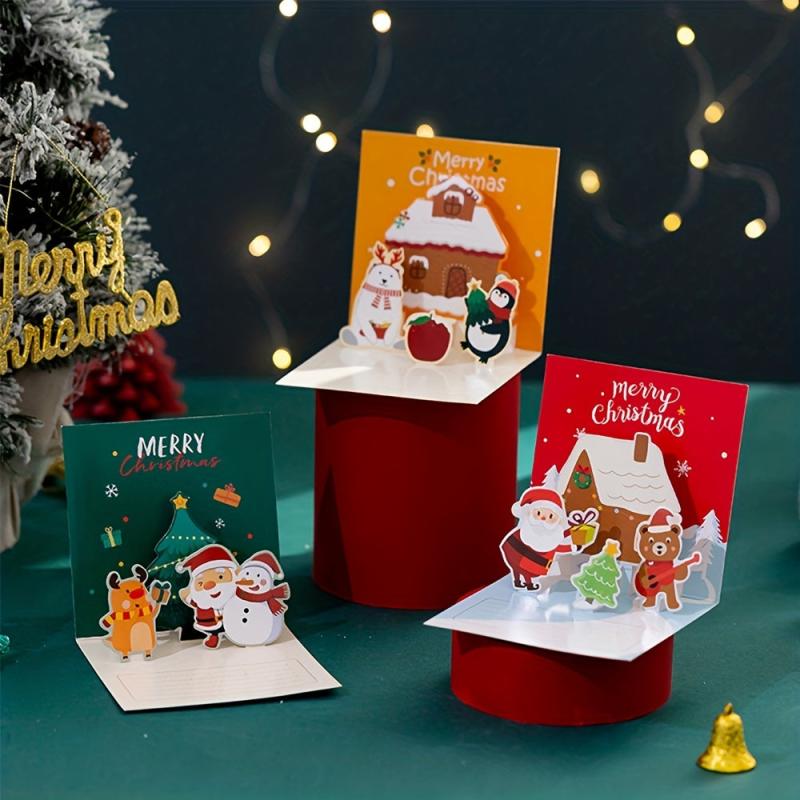 3D Folding Merry Christmas Cards Xmas Decoration Party Invitation