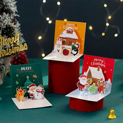 3D Folding Merry Christmas Cards Xmas Decoration Party Invitation