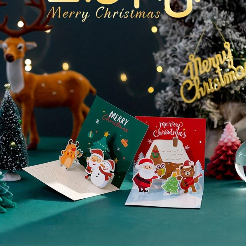 3D Folding Merry Christmas Cards Xmas Decoration Party Invitation