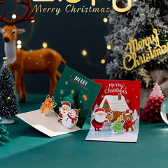 3D Folding Merry Christmas Cards Xmas Decoration Party Invitation