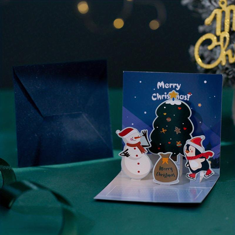 3D Folding Merry Christmas Cards Xmas Decoration Party Invitation