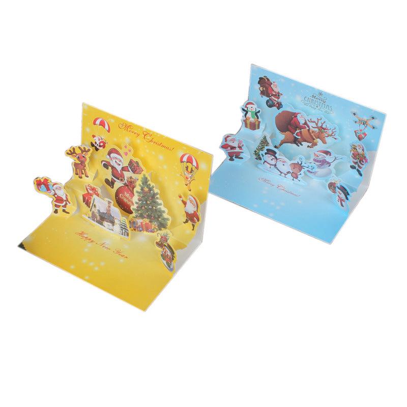 3D Christmas Card Cartoon Santa Snowman Blessing Message Card