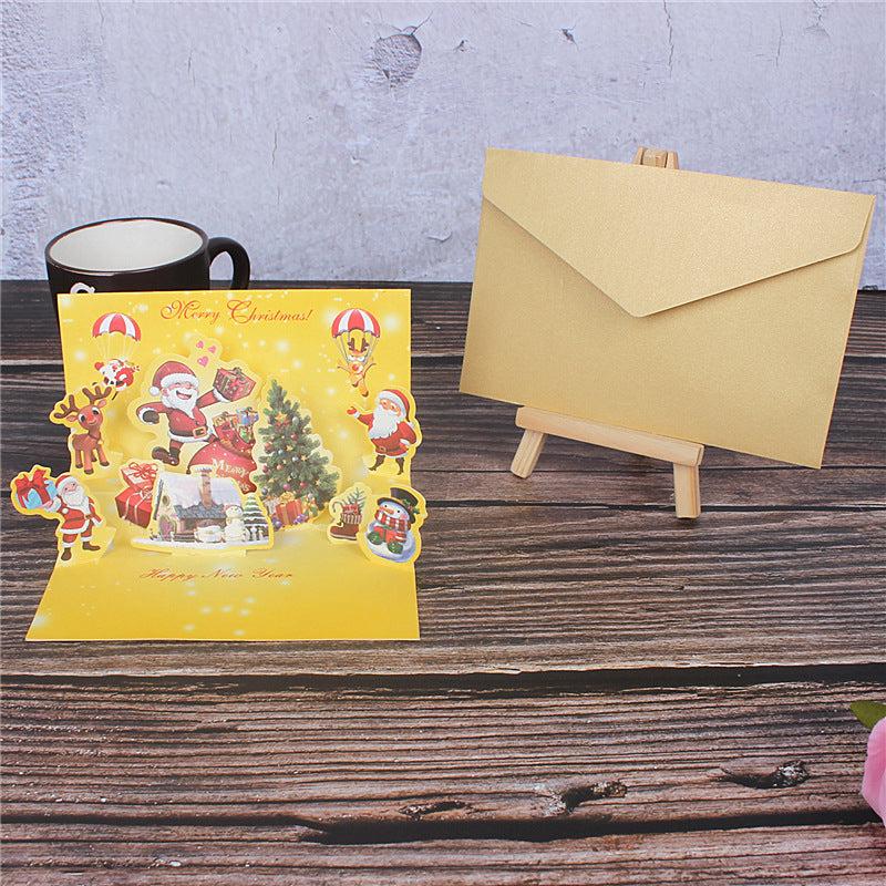 3D Christmas Card Cartoon Santa Snowman Blessing Message Card