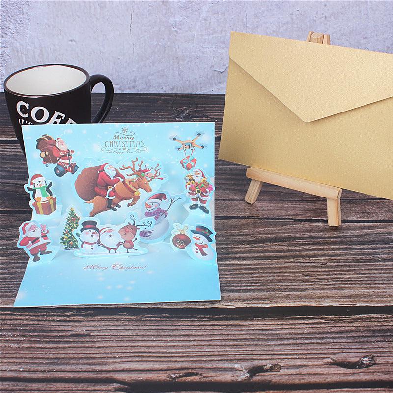 3D Christmas Card Cartoon Santa Snowman Blessing Message Card