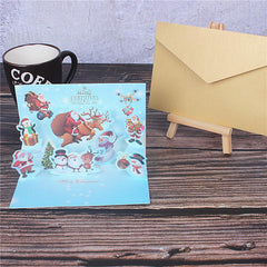 3D Christmas Card Cartoon Santa Snowman Blessing Message Card