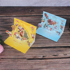 3D Christmas Card Cartoon Santa Snowman Blessing Message Card