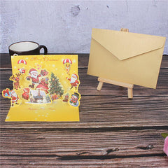 3D Christmas Card Cartoon Santa Snowman Blessing Message Card