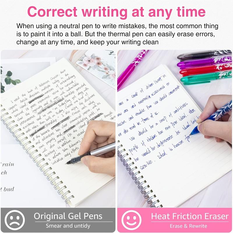 8pcs Erasable Gel Pens 0 5mm Tip Rub Out Pens With Rubber Adults School Office