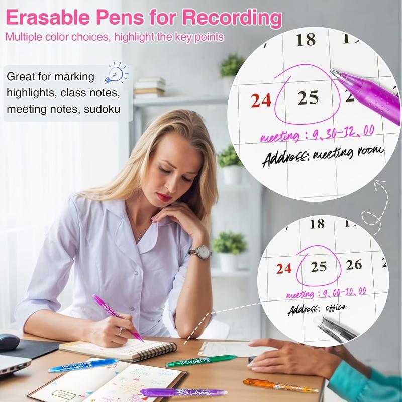 8pcs Erasable Gel Pens 0 5mm Tip Rub Out Pens With Rubber Adults School Office