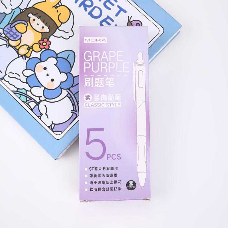 5pcs Purple Retractable Gel Pen Single Box