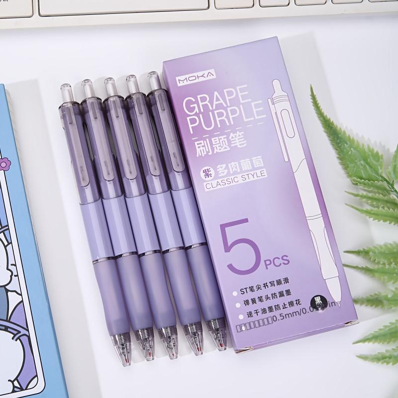 5pcs Purple Retractable Gel Pen Single Box