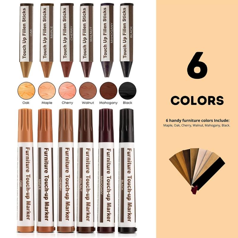 Furniture Repair Kit 13pcs Wax Sticks Markers Restore Wood Stains Scratches