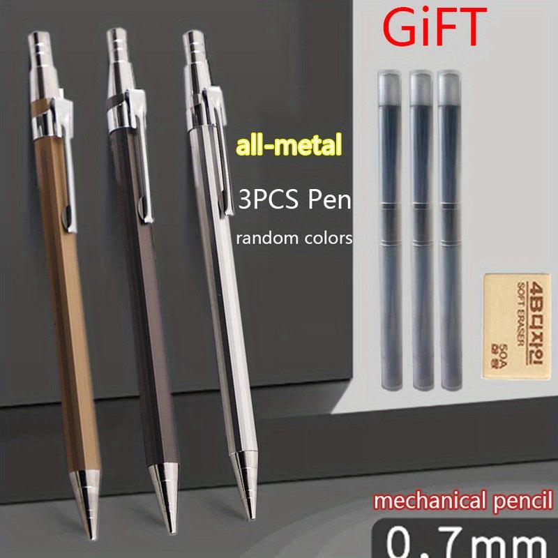 3pcs Automatic Metal Mechanical Pencils Set 0.5mm 0.7mm with Lead & Eraser