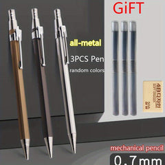 3pcs Automatic Metal Mechanical Pencils Set 0.5mm 0.7mm with Lead & Eraser