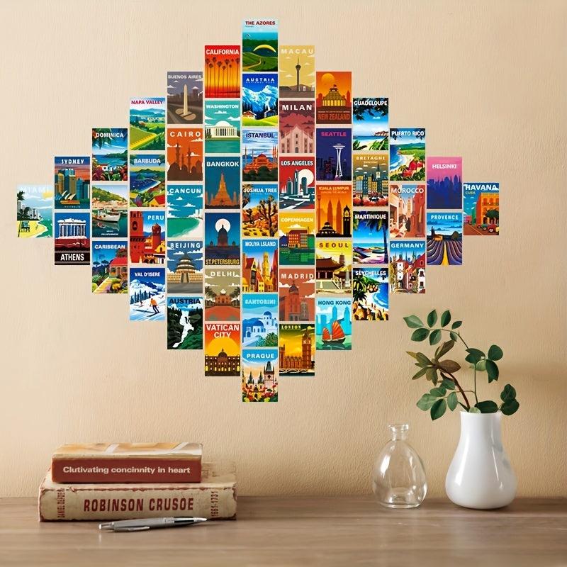50pcs Vintage Travel Posters Collage Kit for Urban Travelers Teens