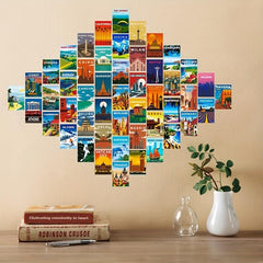 50pcs Vintage Travel Posters Collage Kit for Urban Travelers Teens