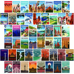 50pcs Vintage Travel Posters Collage Kit for Urban Travelers Teens