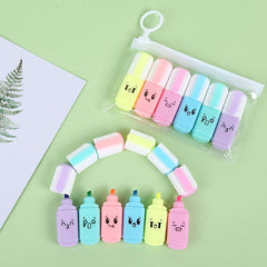 6pcs Mini Expression Fluorescent Pen Highlighter Set