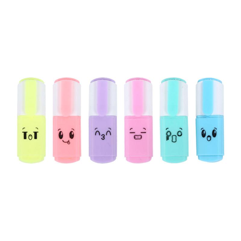 6pcs Mini Expression Fluorescent Pen Highlighter Set