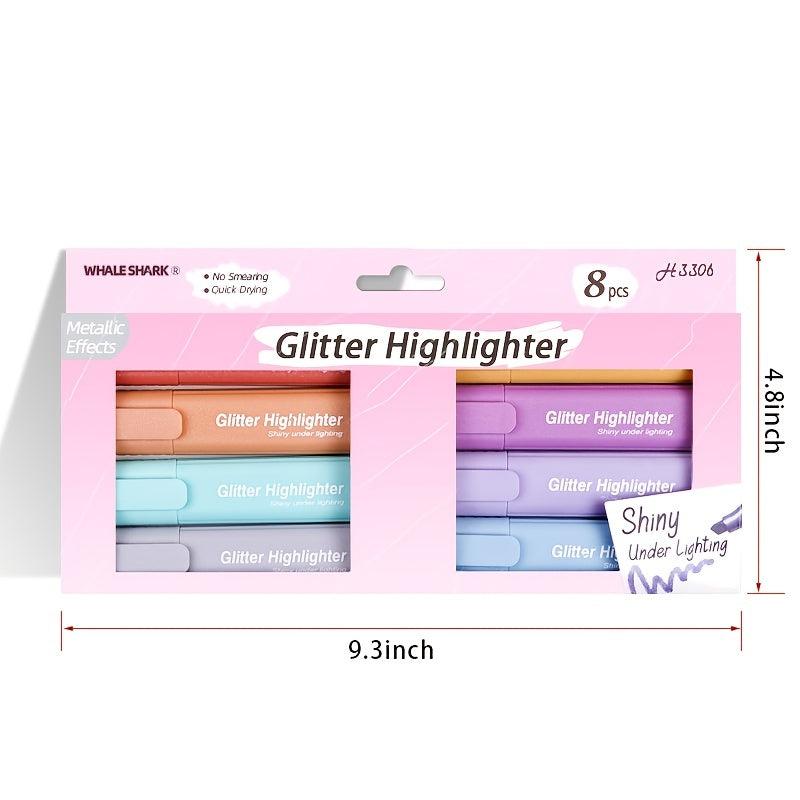 8 Piece Glitter Highlighter Set for School & Office