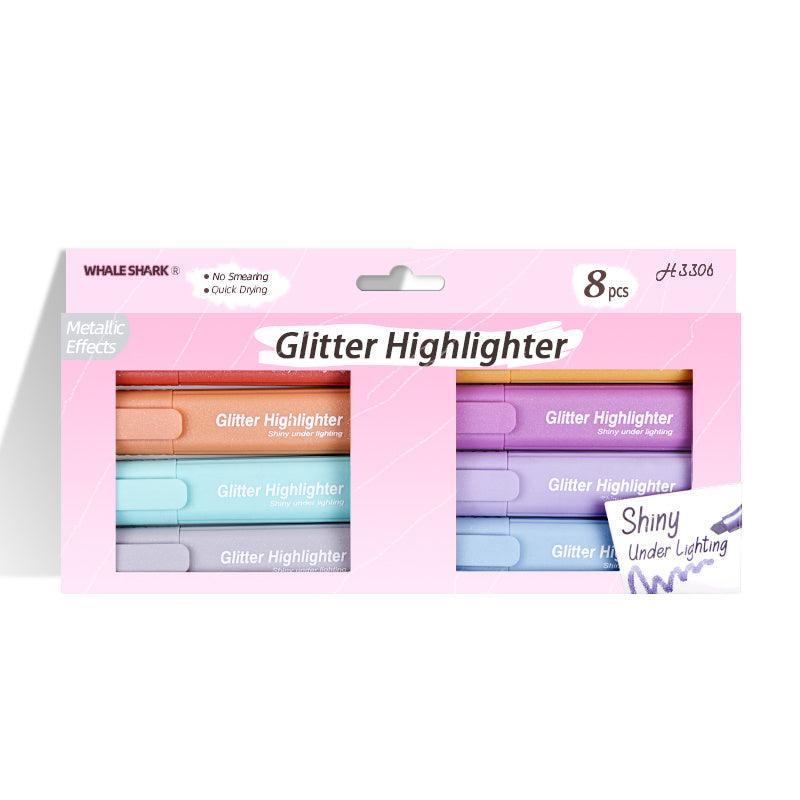 8 Piece Glitter Highlighter Set for School & Office