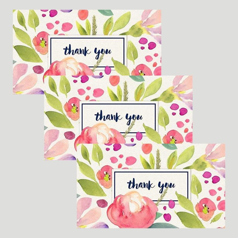 50pcs Flower Thank You Cards for Weddings, Baby Showers, Business - Brides