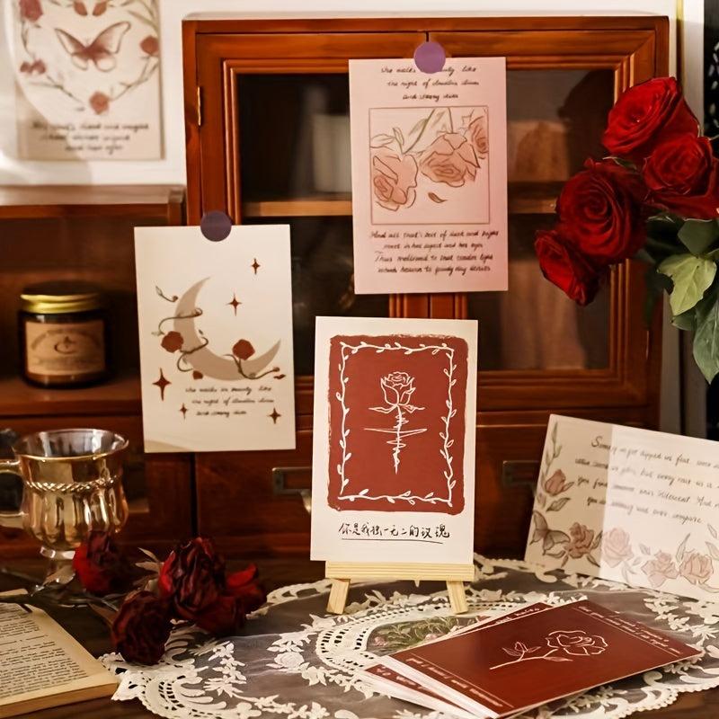 30pcs Romantic Rose Decoration Cards Wall Postcard Picture Frame Wall Sticker