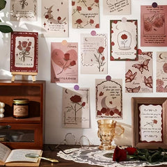 30pcs Romantic Rose Decoration Cards Wall Postcard Picture Frame Wall Sticker