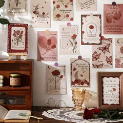 30pcs Romantic Rose Decoration Cards Wall Postcard Picture Frame Wall Sticker