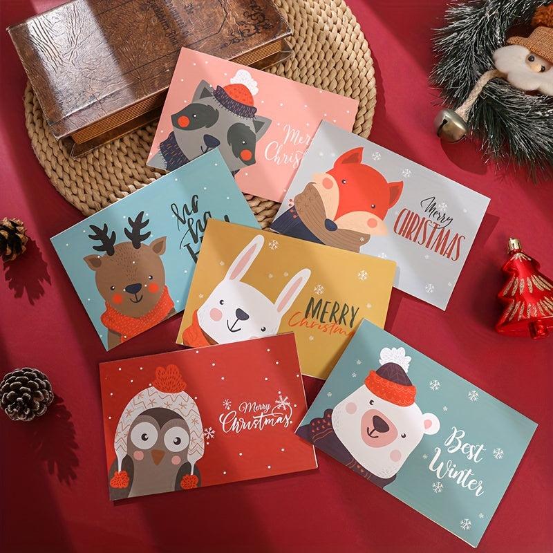 6pcs Christmas Greeting Cards Creative Blessing Handwritten Thank You Envelope