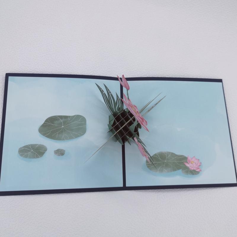 3D Lotus Pop Up Greeting Card Chinese Style Flower Birthday