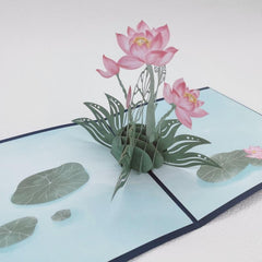 3D Lotus Pop Up Greeting Card Chinese Style Flower Birthday