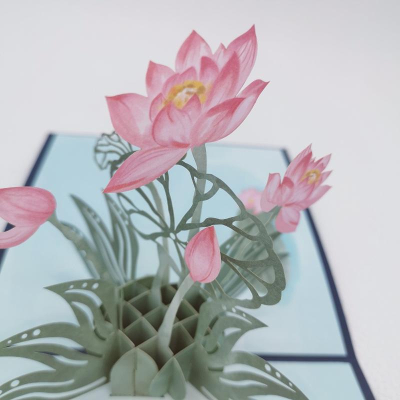 3D Lotus Pop Up Greeting Card Chinese Style Flower Birthday