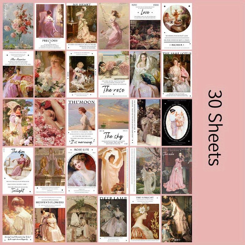 30pcs European American Retro Painting Postcard Greeting Vintage Art Card