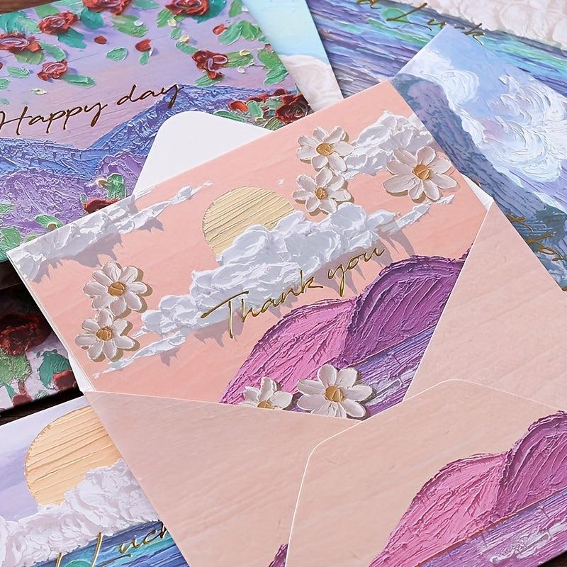 6pcs Scenery Painting Greeting Cards for Holidays & Occasions