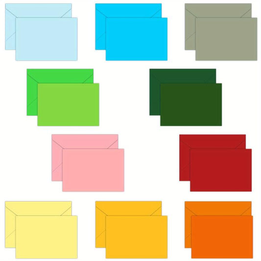 10 Pack Colorful Blank Cards & Envelopes, Assorted Colors