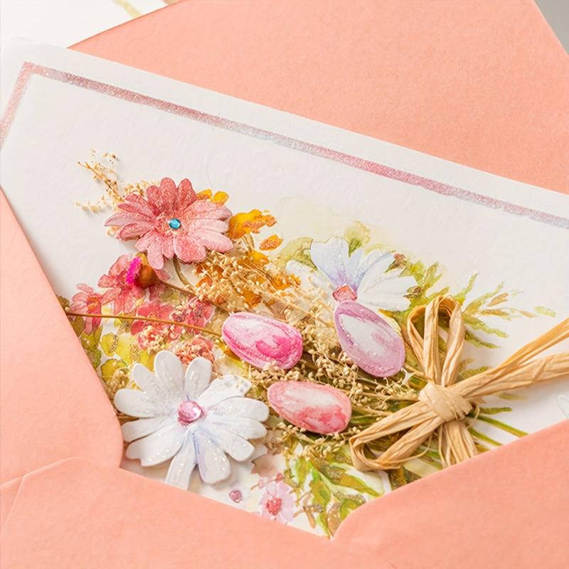 Pink Paper Dried Flower Greeting Card For Coworker Mother's Day Blessings