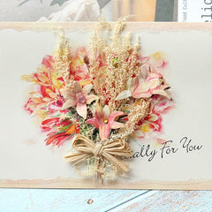 Pink Paper Dried Flower Greeting Card For Coworker Mother's Day Blessings