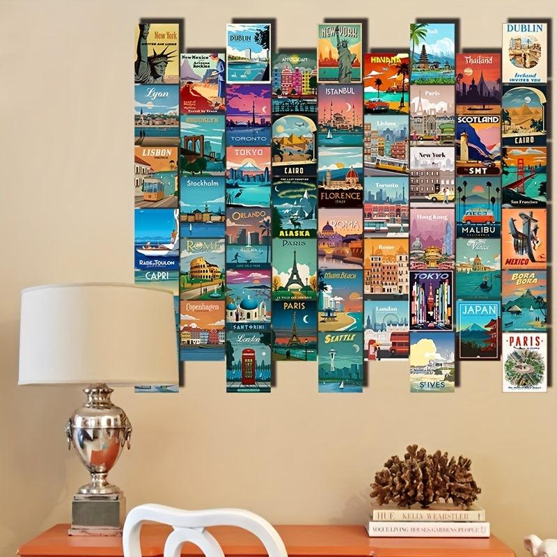 50pcs Cities Travel Vintage Poster Set to Create a Unique Wall Collage
