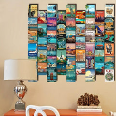50pcs Cities Travel Vintage Poster Set to Create a Unique Wall Collage